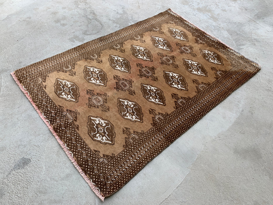 4'8 x 3'2 handgeknoopt Perzisch wollen tapijt - Taupe & bruin geometrisch motief - KBHM-987