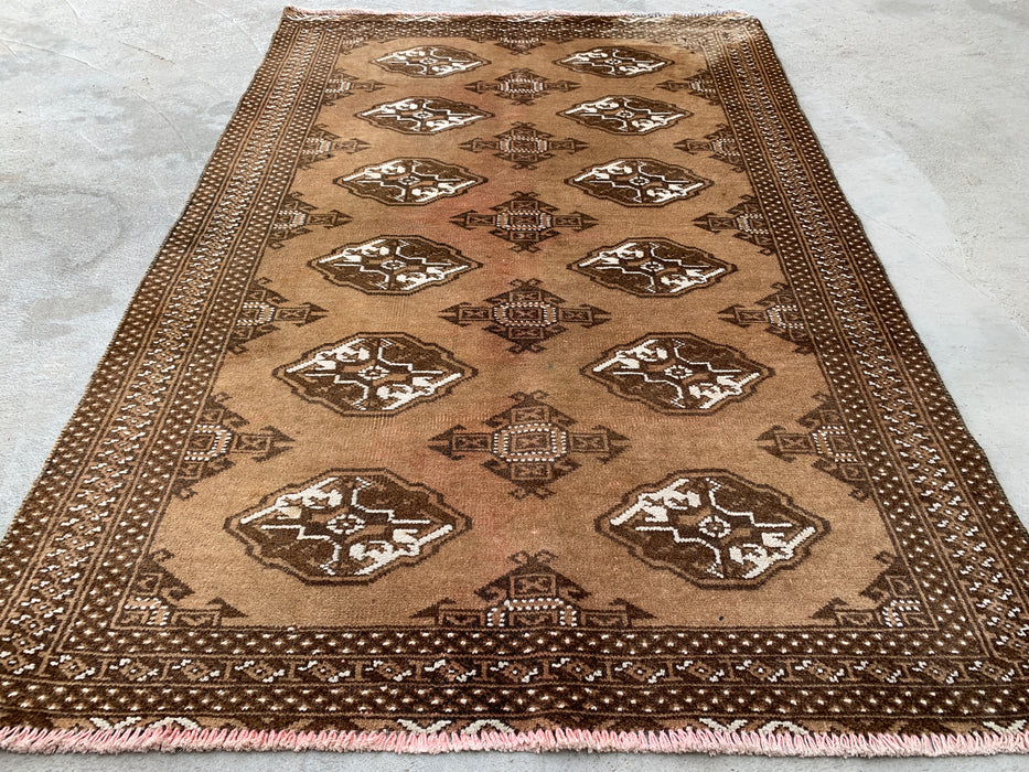 4'8 x 3'2 handgeknoopt Perzisch wollen tapijt - Taupe & bruin geometrisch motief - KBHM-987