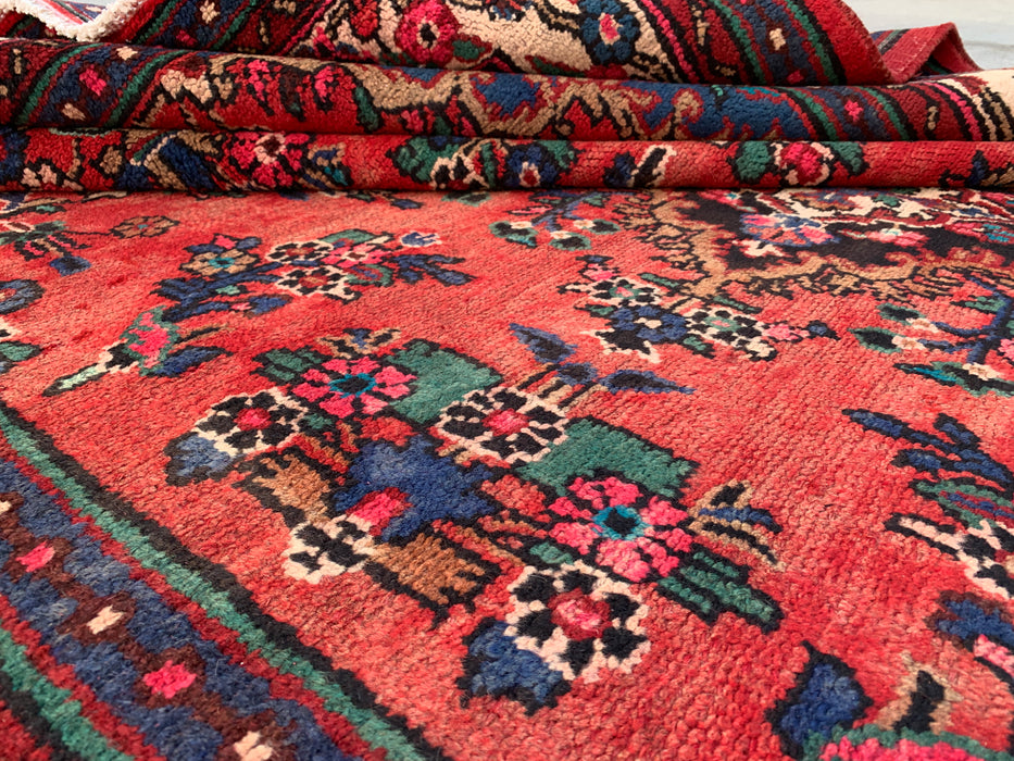 9'10 x 7'2 Handgeknoopt Perzisch wollen tapijt - Rood floraal medaillonontwerp - KBHM-988