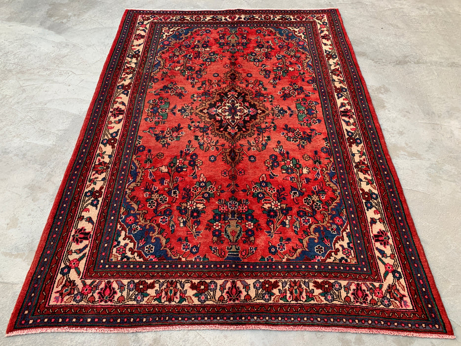 9'10 x 7'2 Handgeknoopt Perzisch wollen tapijt - Rood floraal medaillonontwerp - KBHM-988