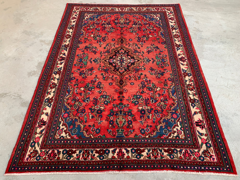 9'10 x 7'2 Handgeknoopt Perzisch wollen tapijt - Rood floraal medaillonontwerp - KBHM-988