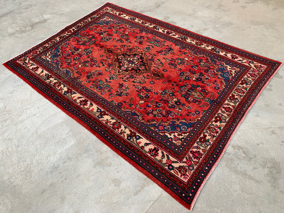 9'10 x 7'2 Handgeknoopt Perzisch wollen tapijt - Rood floraal medaillonontwerp - KBHM-988