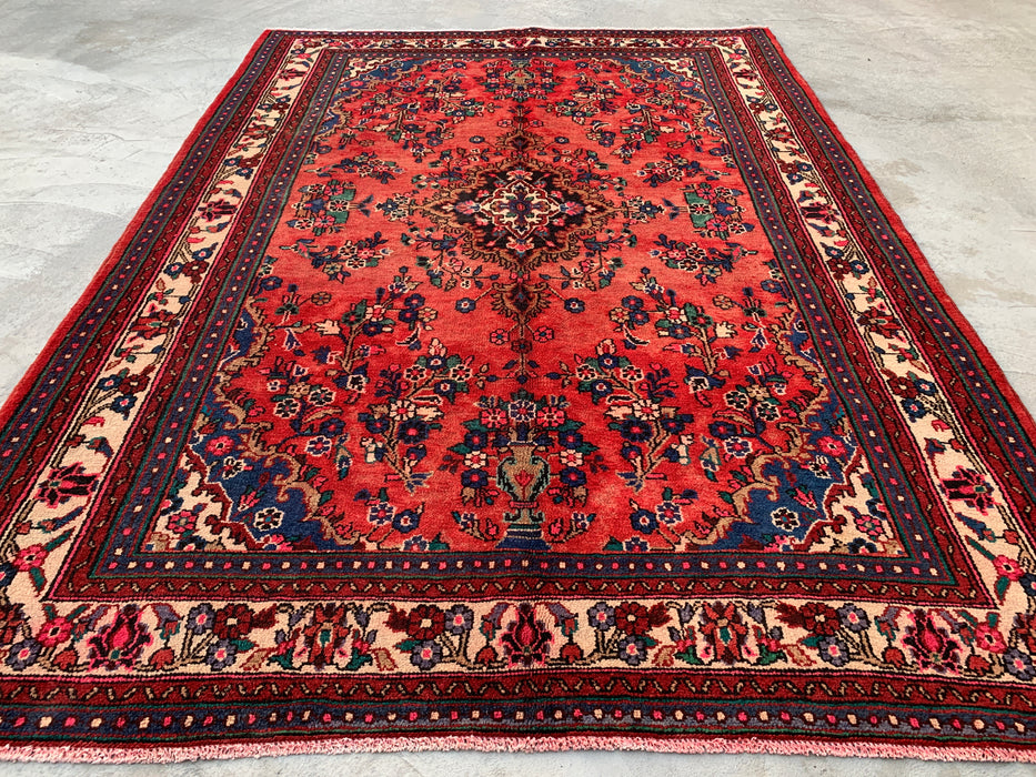 9'10 x 7'2 Handgeknoopt Perzisch wollen tapijt - Rood floraal medaillonontwerp - KBHM-988