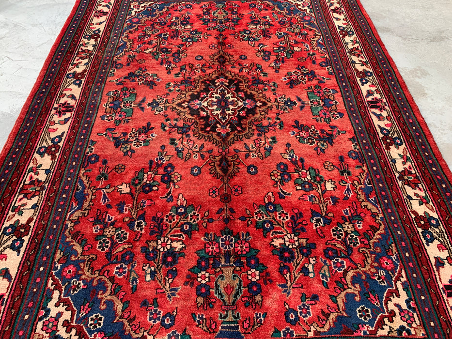9'10 x 7'2 Handgeknoopt Perzisch wollen tapijt - Rood floraal medaillonontwerp - KBHM-988