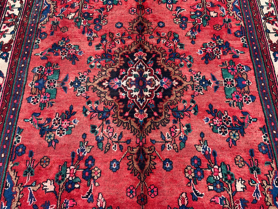 9'10 x 7'2 Handgeknoopt Perzisch wollen tapijt - Rood floraal medaillonontwerp - KBHM-988