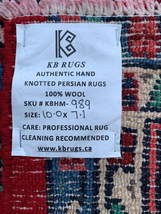 10'0 x 7'1 Hand-Knotted Persian Wool Rug - Red Floral Medallion Persian Style Rug - KBHM-989