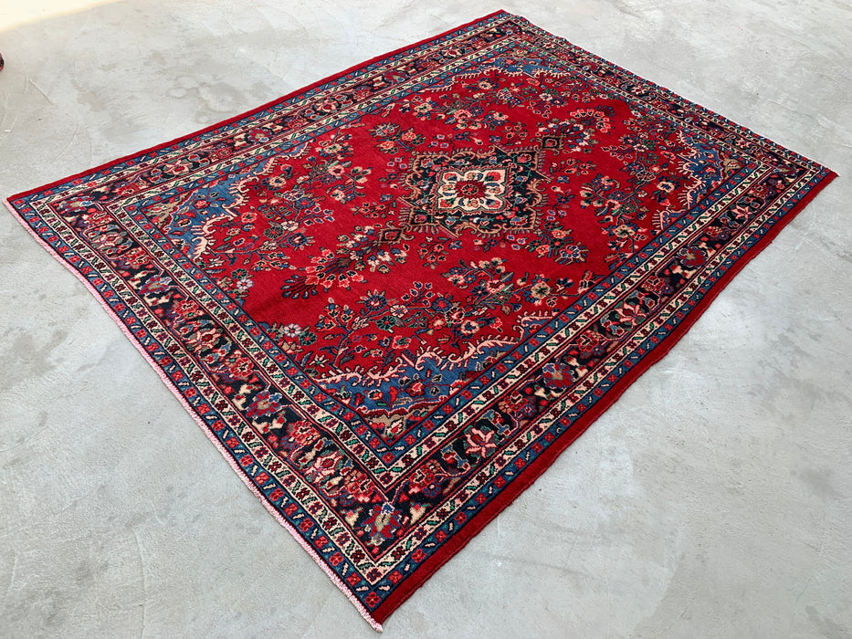 10'0 x 7'1 Hand-Knotted Persian Wool Rug - Red Floral Medallion Persian Style Rug - KBHM-989