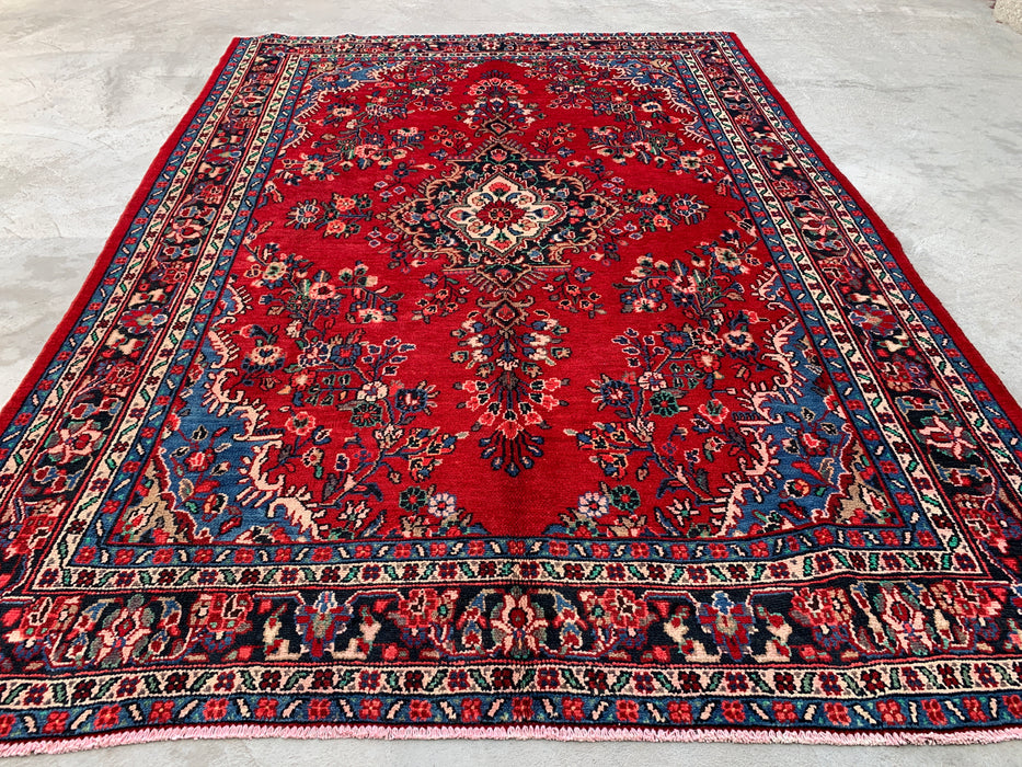 10'0 x 7'1 Hand-Knotted Persian Wool Rug - Red Floral Medallion Persian Style Rug - KBHM-989