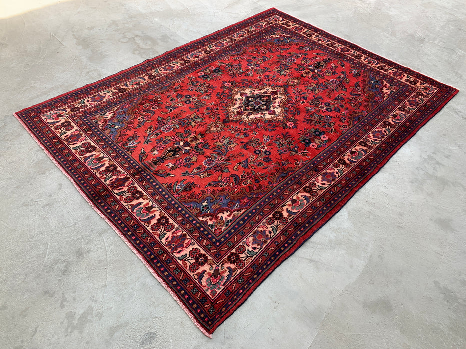 9'10 x 7'1 handgeknoopt Perzisch wollen tapijt - Koraalkleurig floraal medaillonontwerp - KBHM-992
