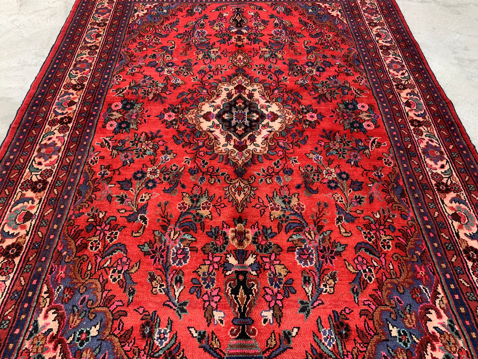9'10 x 7'1 handgeknoopt Perzisch wollen tapijt - Koraalkleurig floraal medaillonontwerp - KBHM-992