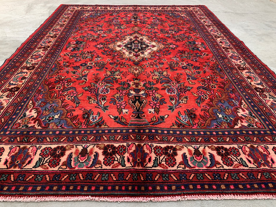 9'10 x 7'1 handgeknoopt Perzisch wollen tapijt - Koraalkleurig floraal medaillonontwerp - KBHM-992