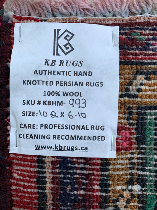 Handmade Persian Wool Area Rug 7x10 - Red Medallion Persian Style Rug - Exact Size 10'2" x 6'10" - KBHM-993