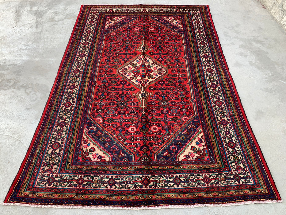 Handmade Persian Wool Area Rug 7x10 - Red Medallion Persian Style Rug - Exact Size 10'2" x 6'10" - KBHM-993