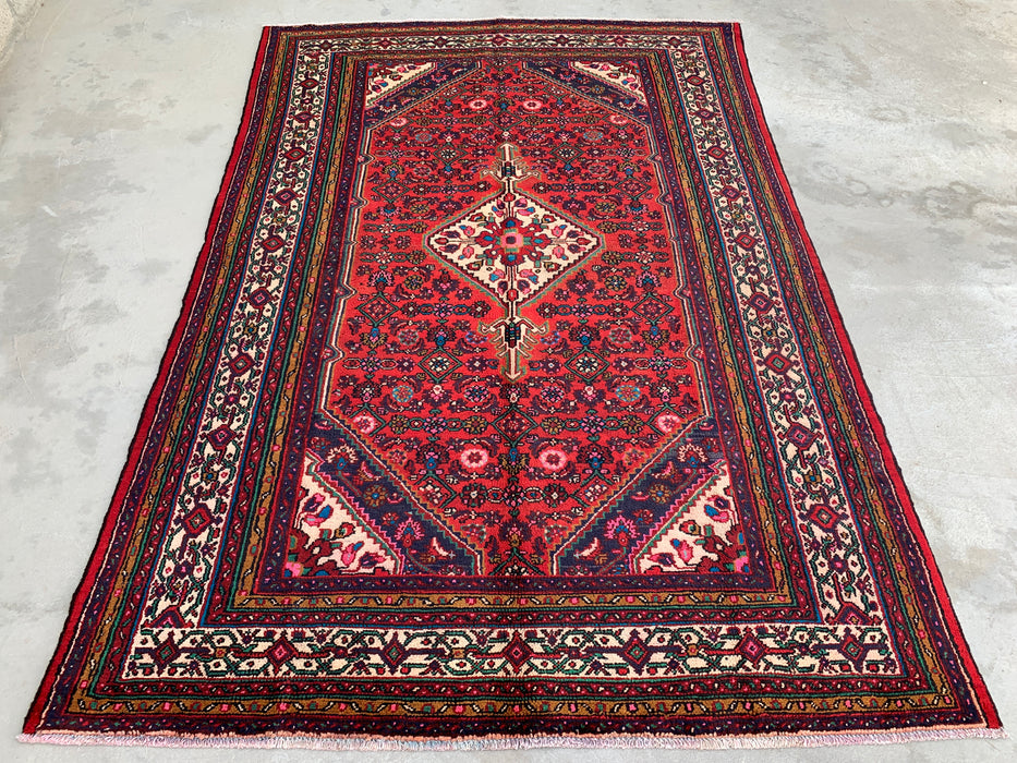 Handmade Persian Wool Area Rug 7x10 - Red Medallion Persian Style Rug - Exact Size 10'2" x 6'10" - KBHM-993