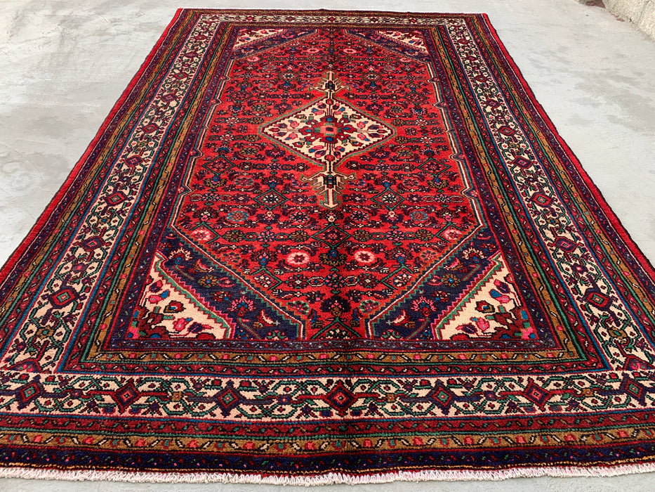 Handmade Persian Wool Area Rug 7x10 - Red Medallion Persian Style Rug - Exact Size 10'2" x 6'10" - KBHM-993