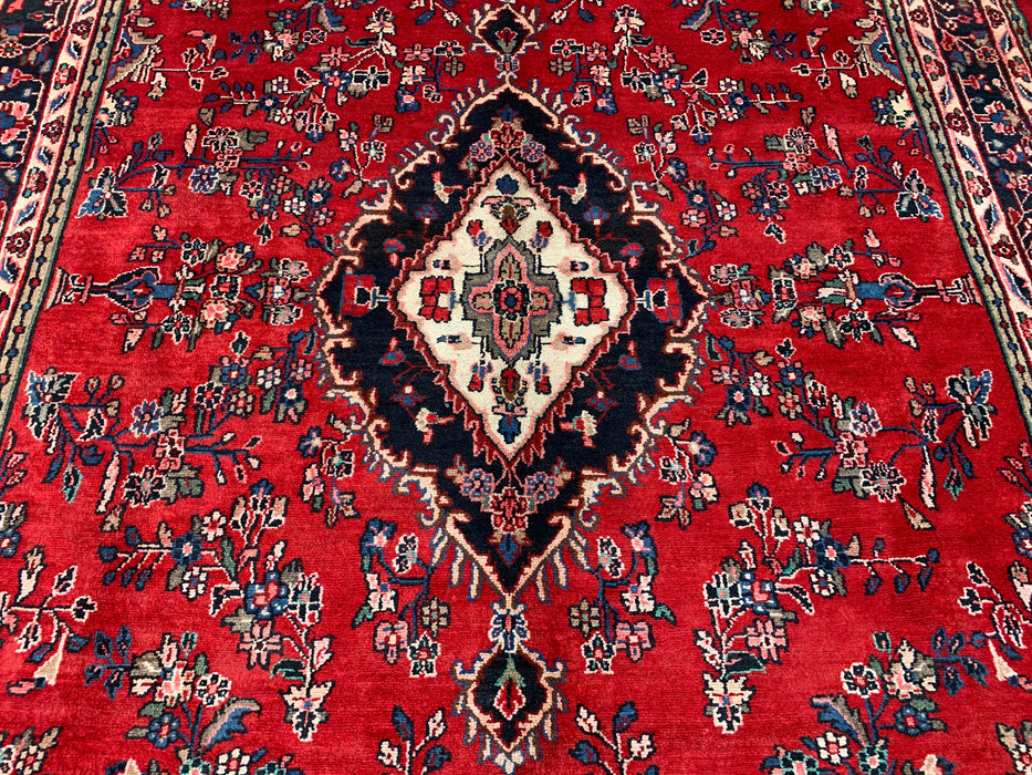 11'8 x 8'9 Handgeknoopt Perzisch wollen tapijt - Rood floraal medaillonontwerp - KBHM-994