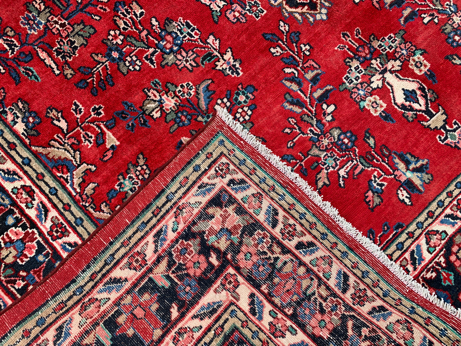 11'8 x 8'9 Handgeknoopt Perzisch wollen tapijt - Rood floraal medaillonontwerp - KBHM-994