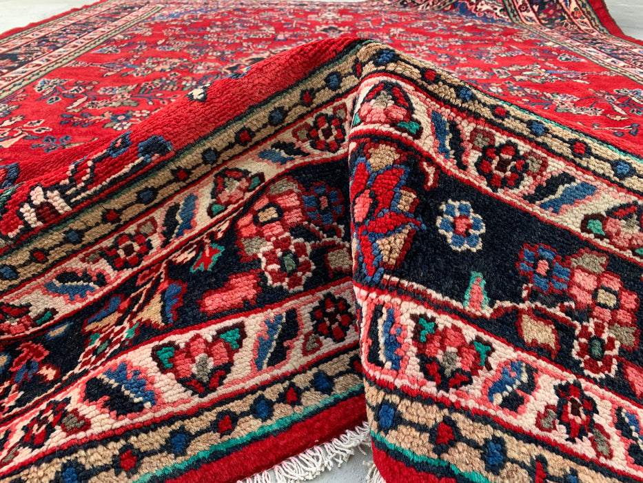 11'8 x 8'9 Handgeknoopt Perzisch wollen tapijt - Rood floraal medaillonontwerp - KBHM-994