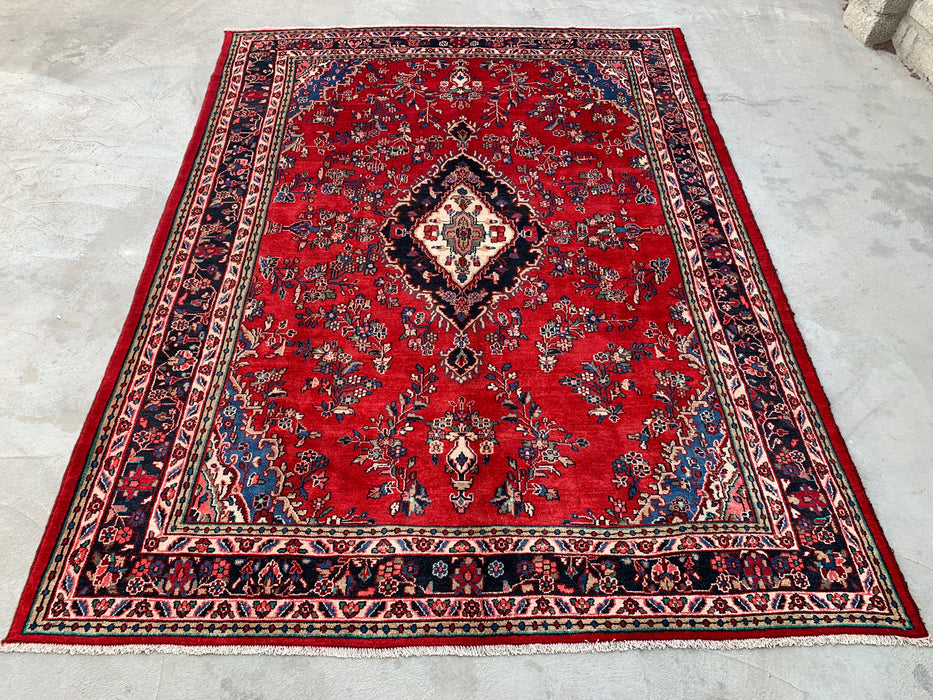 11'8 x 8'9 Handgeknoopt Perzisch wollen tapijt - Rood floraal medaillonontwerp - KBHM-994