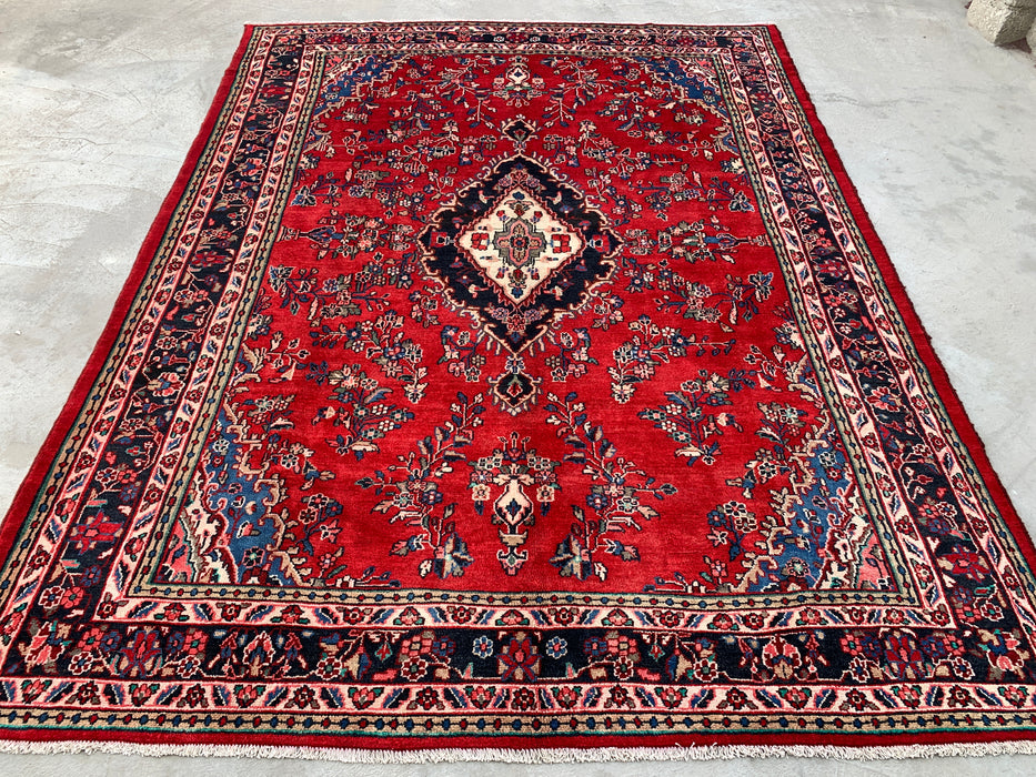 11'8 x 8'9 Handgeknoopt Perzisch wollen tapijt - Rood floraal medaillonontwerp - KBHM-994