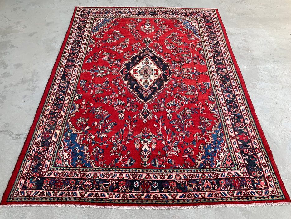 11'8 x 8'9 Handgeknoopt Perzisch wollen tapijt - Rood floraal medaillonontwerp - KBHM-994