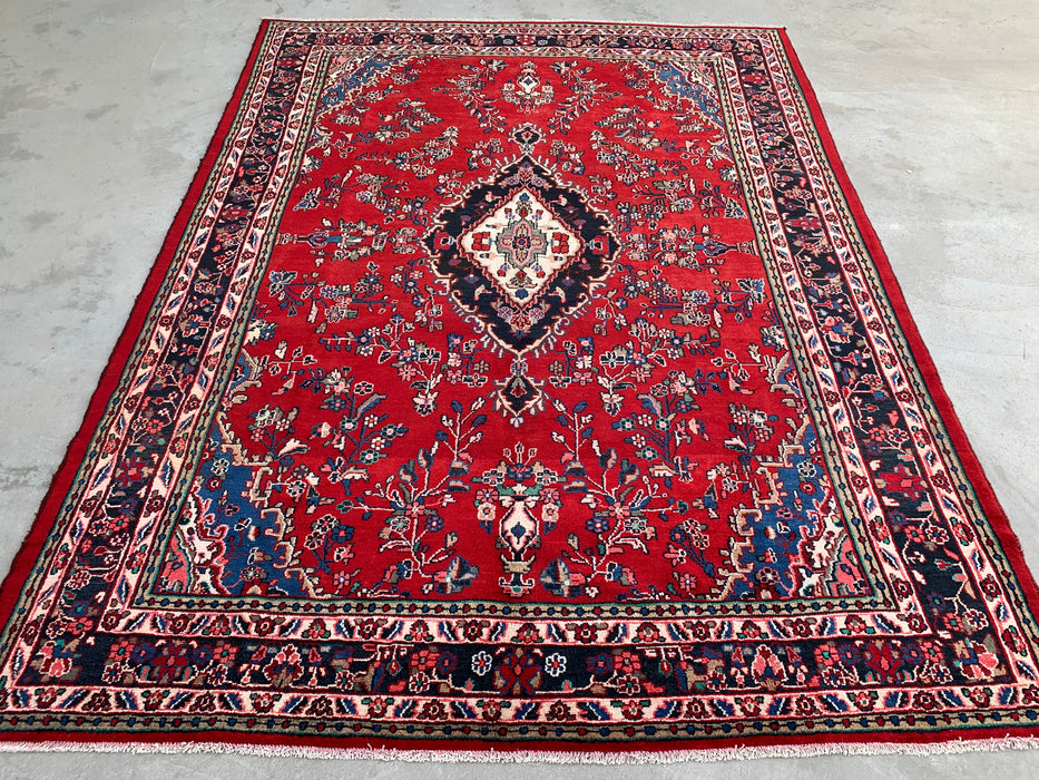 11'8 x 8'9 Handgeknoopt Perzisch wollen tapijt - Rood floraal medaillonontwerp - KBHM-994