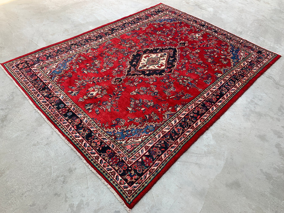 11'8 x 8'9 Handgeknoopt Perzisch wollen tapijt - Rood floraal medaillonontwerp - KBHM-994