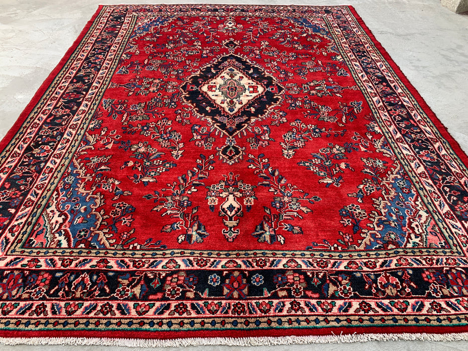 11'8 x 8'9 Handgeknoopt Perzisch wollen tapijt - Rood floraal medaillonontwerp - KBHM-994