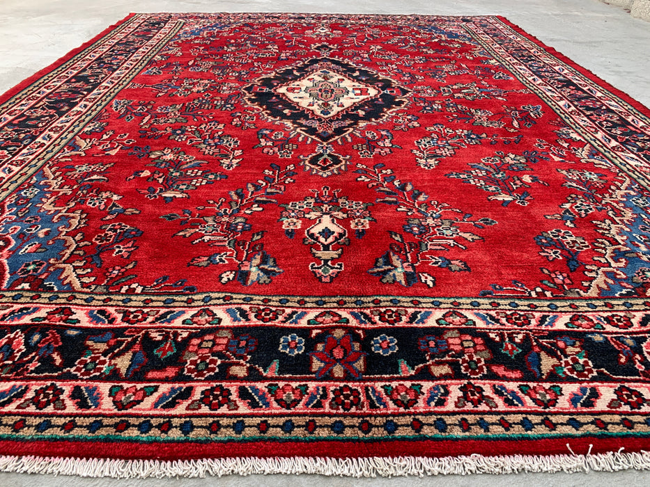 11'8 x 8'9 Handgeknoopt Perzisch wollen tapijt - Rood floraal medaillonontwerp - KBHM-994