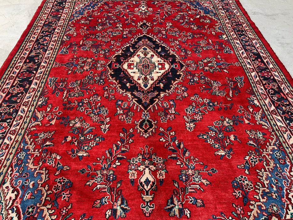 11'8 x 8'9 Handgeknoopt Perzisch wollen tapijt - Rood floraal medaillonontwerp - KBHM-994