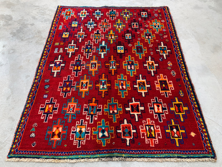 178 x 135 cm handgeknoopt Perzisch wollen tapijt - Rood geometrisch tribaal ontwerp - KBHM-995