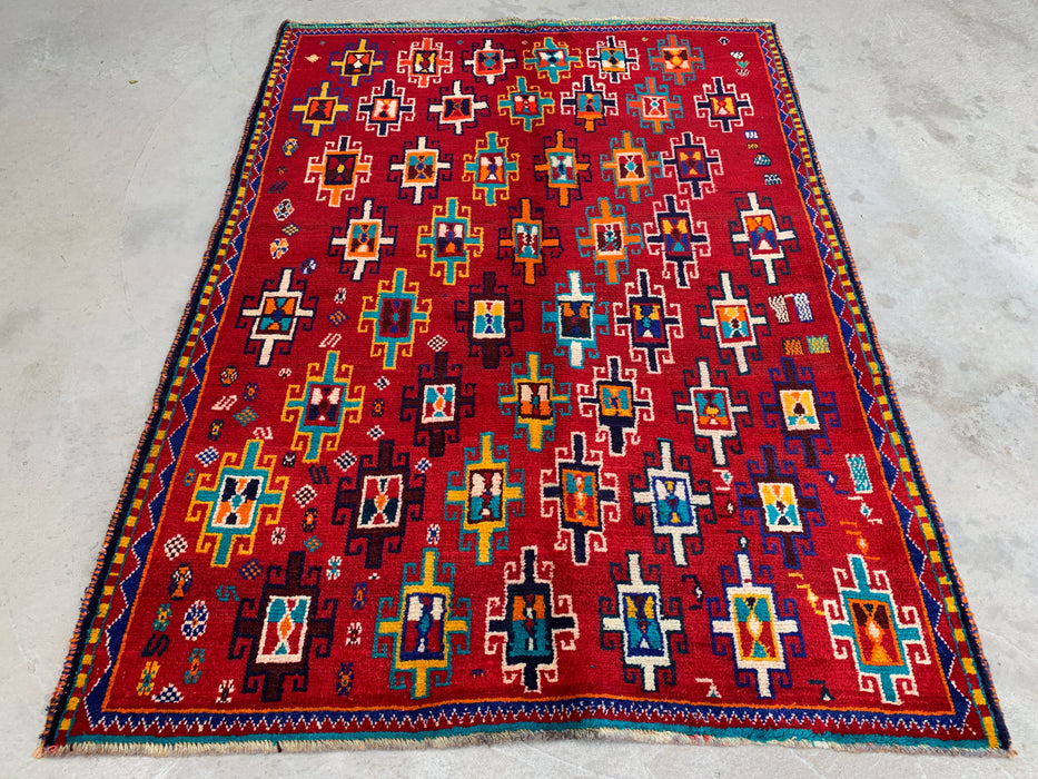 178 x 135 cm handgeknoopt Perzisch wollen tapijt - Rood geometrisch tribaal ontwerp - KBHM-995