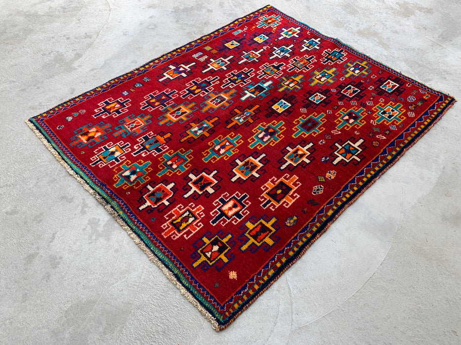 178 x 135 cm handgeknoopt Perzisch wollen tapijt - Rood geometrisch tribaal ontwerp - KBHM-995