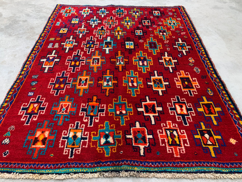 178 x 135 cm handgeknoopt Perzisch wollen tapijt - Rood geometrisch tribaal ontwerp - KBHM-995