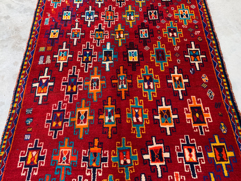 178 x 135 cm handgeknoopt Perzisch wollen tapijt - Rood geometrisch tribaal ontwerp - KBHM-995