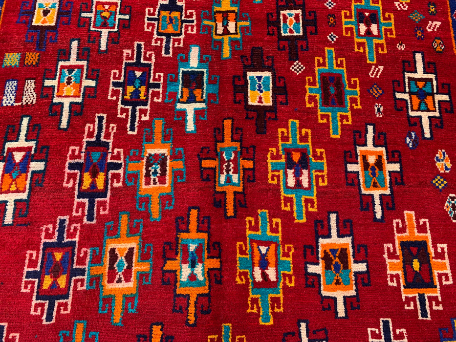 178 x 135 cm handgeknoopt Perzisch wollen tapijt - Rood geometrisch tribaal ontwerp - KBHM-995