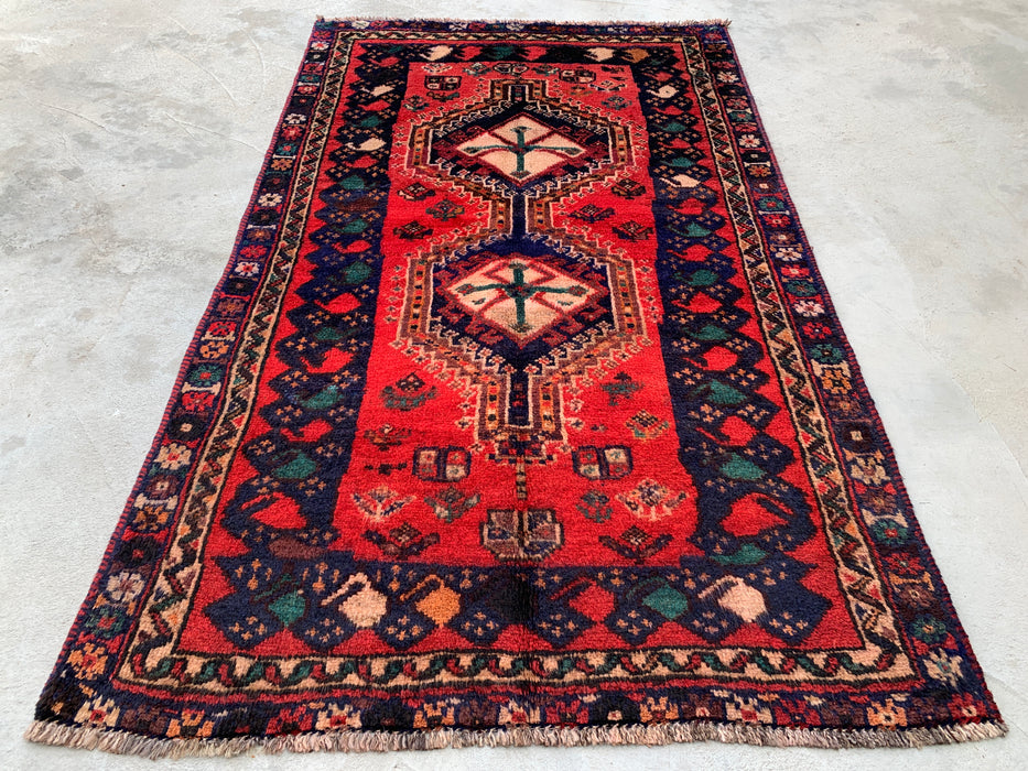 193 x 119 cm Handgeknoopt Perzisch wollen tapijt - Rood tribaal medaillonmotief - KBHM-996