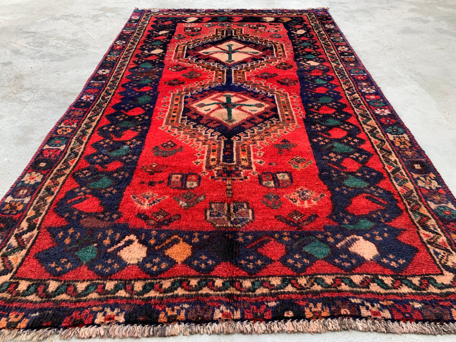 193 x 119 cm Handgeknoopt Perzisch wollen tapijt - Rood tribaal medaillonmotief - KBHM-996