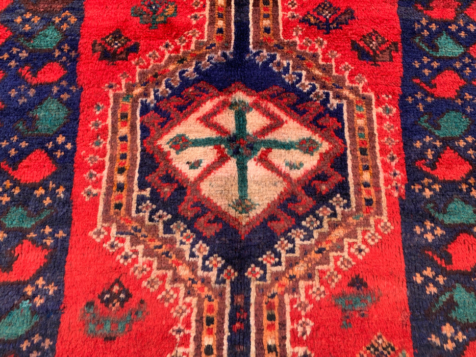 193 x 119 cm Handgeknoopt Perzisch wollen tapijt - Rood tribaal medaillonmotief - KBHM-996