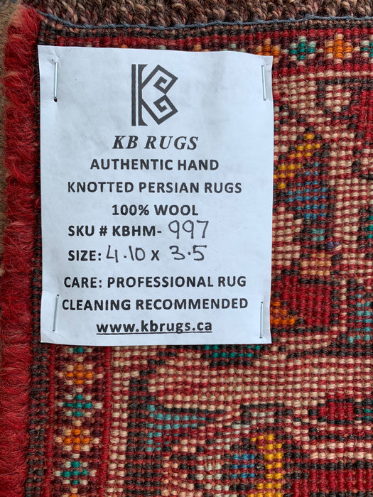 4'10 x 3'5 Handgeknoopt Perzisch wollen tapijt - Taupe geometrisch tribaal ontwerp - KBHM-997