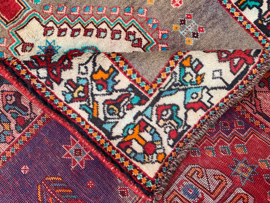 4'10 x 3'5 Handgeknoopt Perzisch wollen tapijt - Taupe geometrisch tribaal ontwerp - KBHM-997