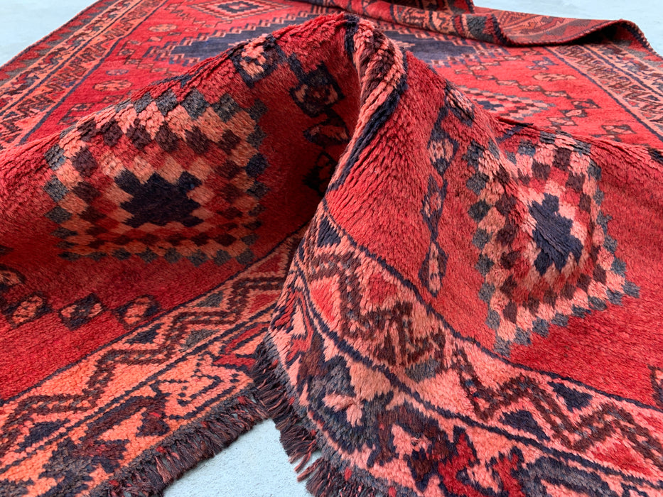 9'4 x 5'0 Handgeknoopt Perzisch wollen tapijt - Rood geometrisch tribaal medaillonontwerp - KBHM-998