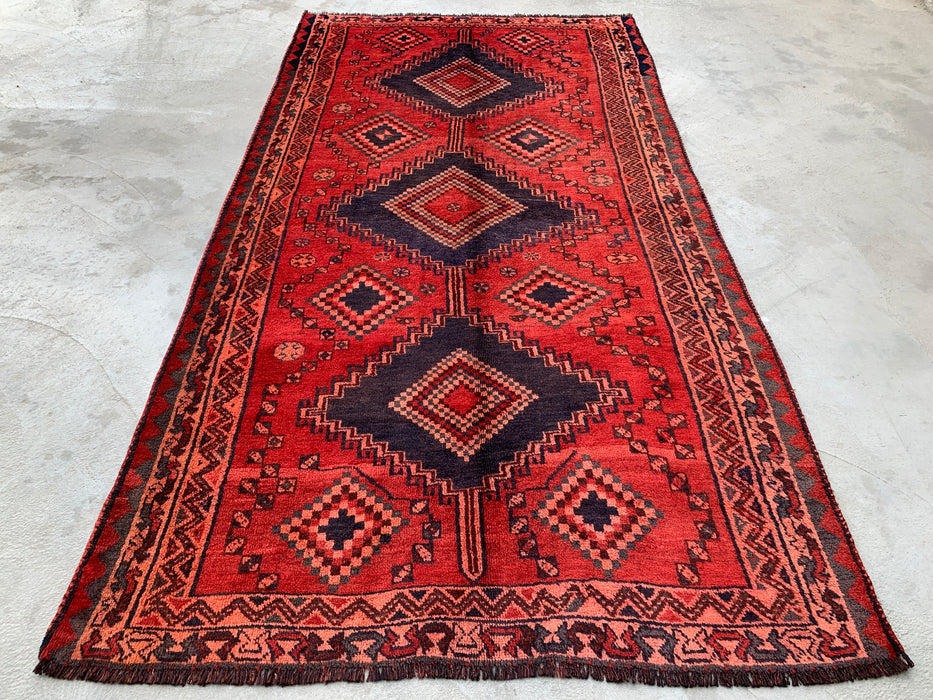 9'4 x 5'0 Handgeknoopt Perzisch wollen tapijt - Rood geometrisch tribaal medaillonontwerp - KBHM-998