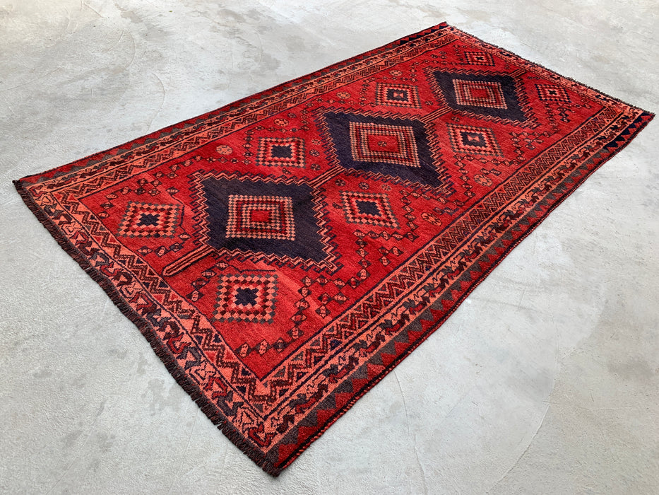 9'4 x 5'0 Handgeknoopt Perzisch wollen tapijt - Rood geometrisch tribaal medaillonontwerp - KBHM-998