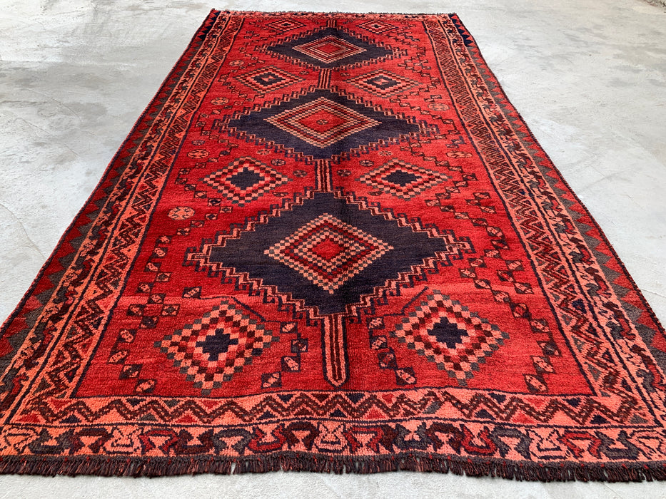 9'4 x 5'0 Handgeknoopt Perzisch wollen tapijt - Rood geometrisch tribaal medaillonontwerp - KBHM-998
