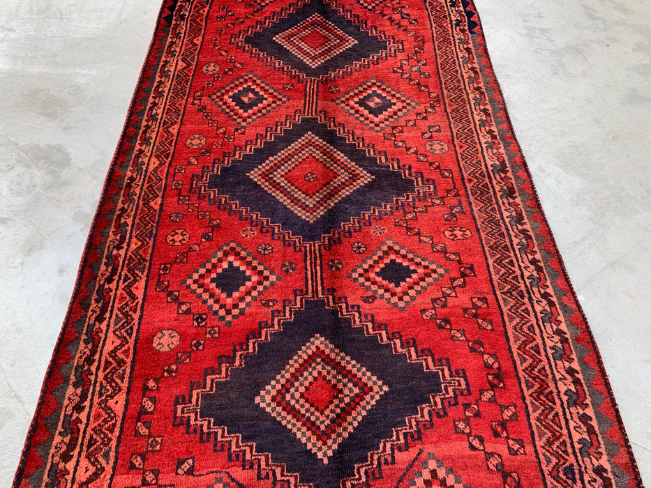 9'4 x 5'0 Handgeknoopt Perzisch wollen tapijt - Rood geometrisch tribaal medaillonontwerp - KBHM-998