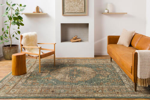 Reign Handgemaakt Wollen Vloerkleed — Medaillonontwerp in Blauwgroen & Terracotta | REG-2304