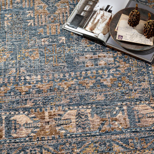 Livabliss Mirabel machinaal geweven vloerkleed — Denim / Camel | MBE-2301