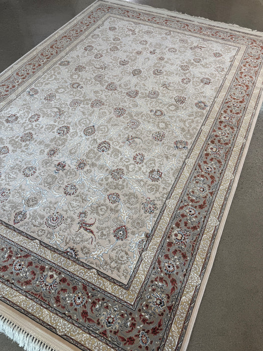 Luxe Perzisch machinaal vervaardigd tapijt – Beige / Roestkleurige bloemenrand – 215 x 305 cm
