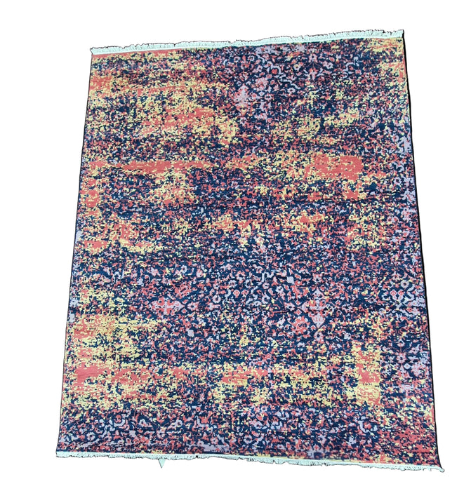 8x10 ft, handgeknoopt tapijt van wol en bamboezijde, modern design, kleur navy